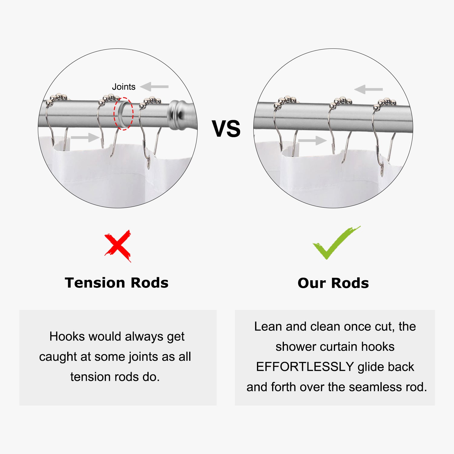 shower hooks slide smoothly back and forth on the rod