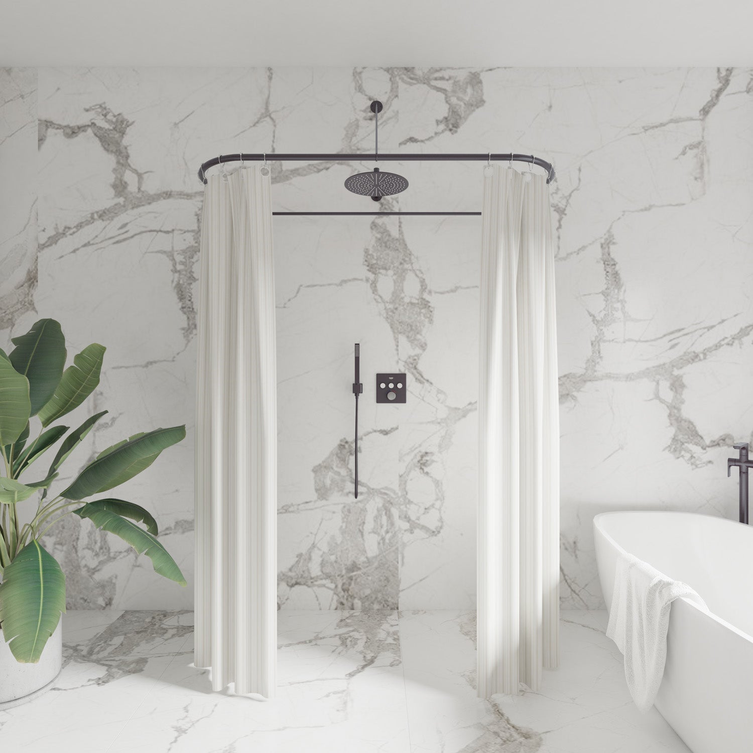 Naiture Aluminum D Shape Shower Curtain Rod, 60" x 27", Oil Rubbed Bronze finish