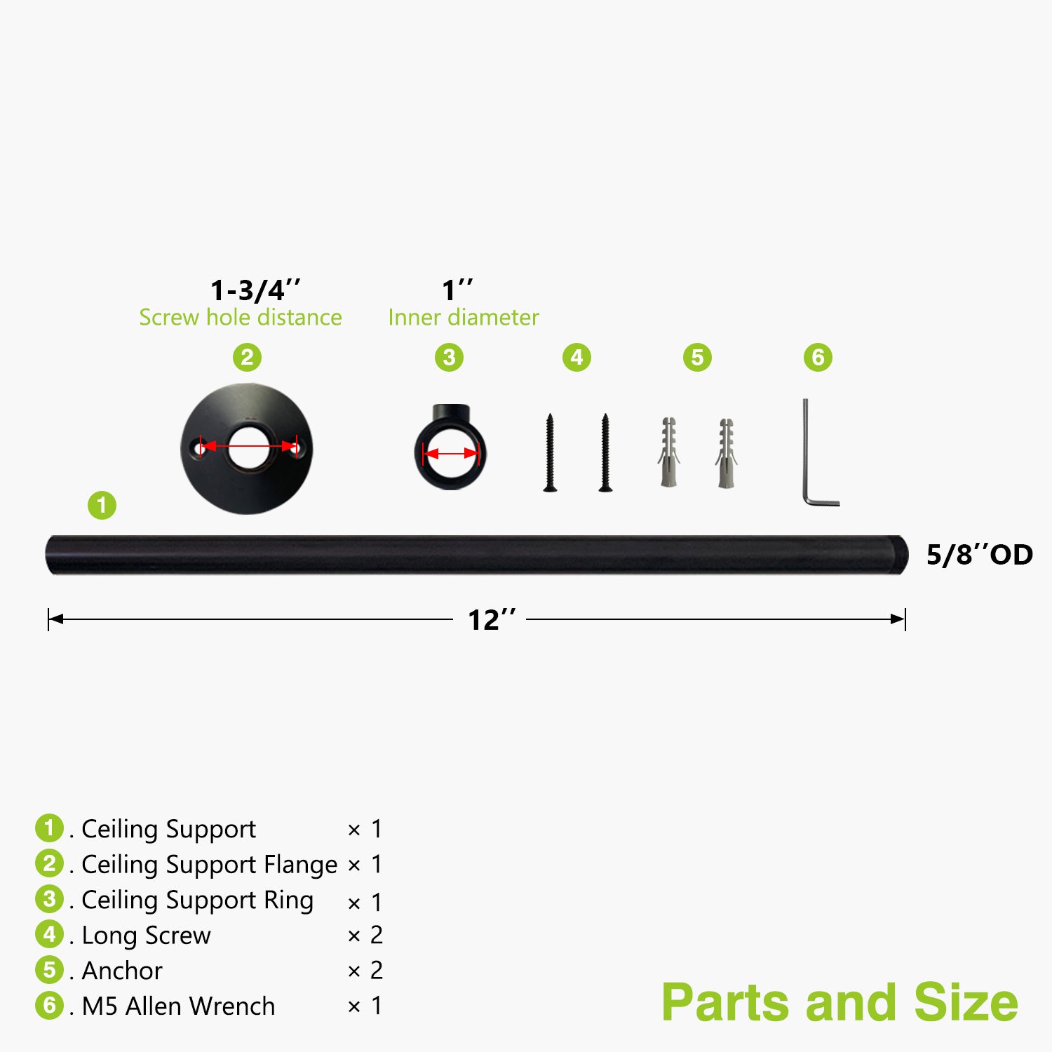 Technical diagram of a ceiling support system with labeled parts and dimensions.