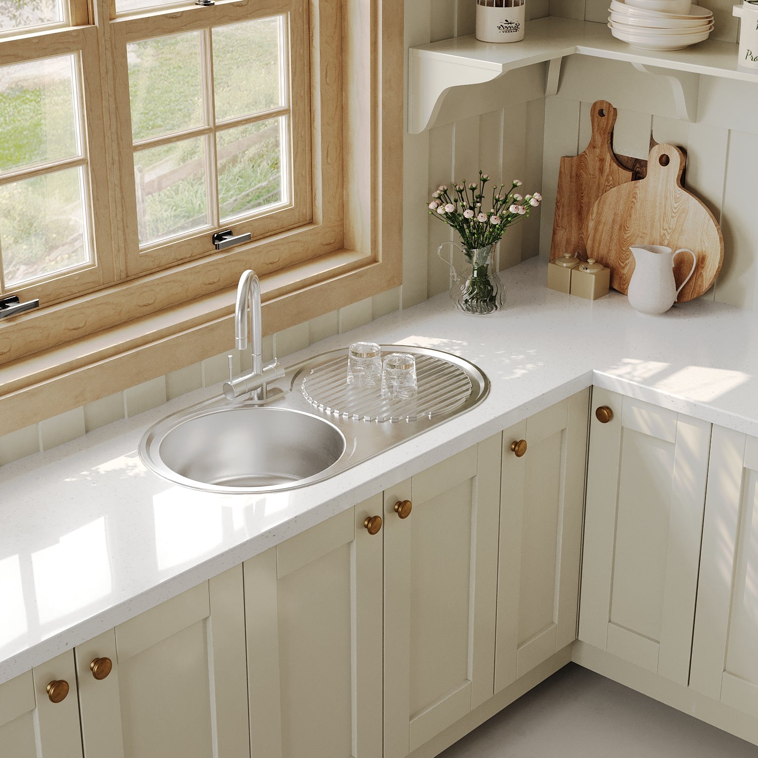 Naiture Drop-In Kitchen Sink, Oval Single Bowl Top Mount Sink, 21-Gauge 304 Stainless Steel, 36" X 19" with Drainboard and Single Faucet Hole