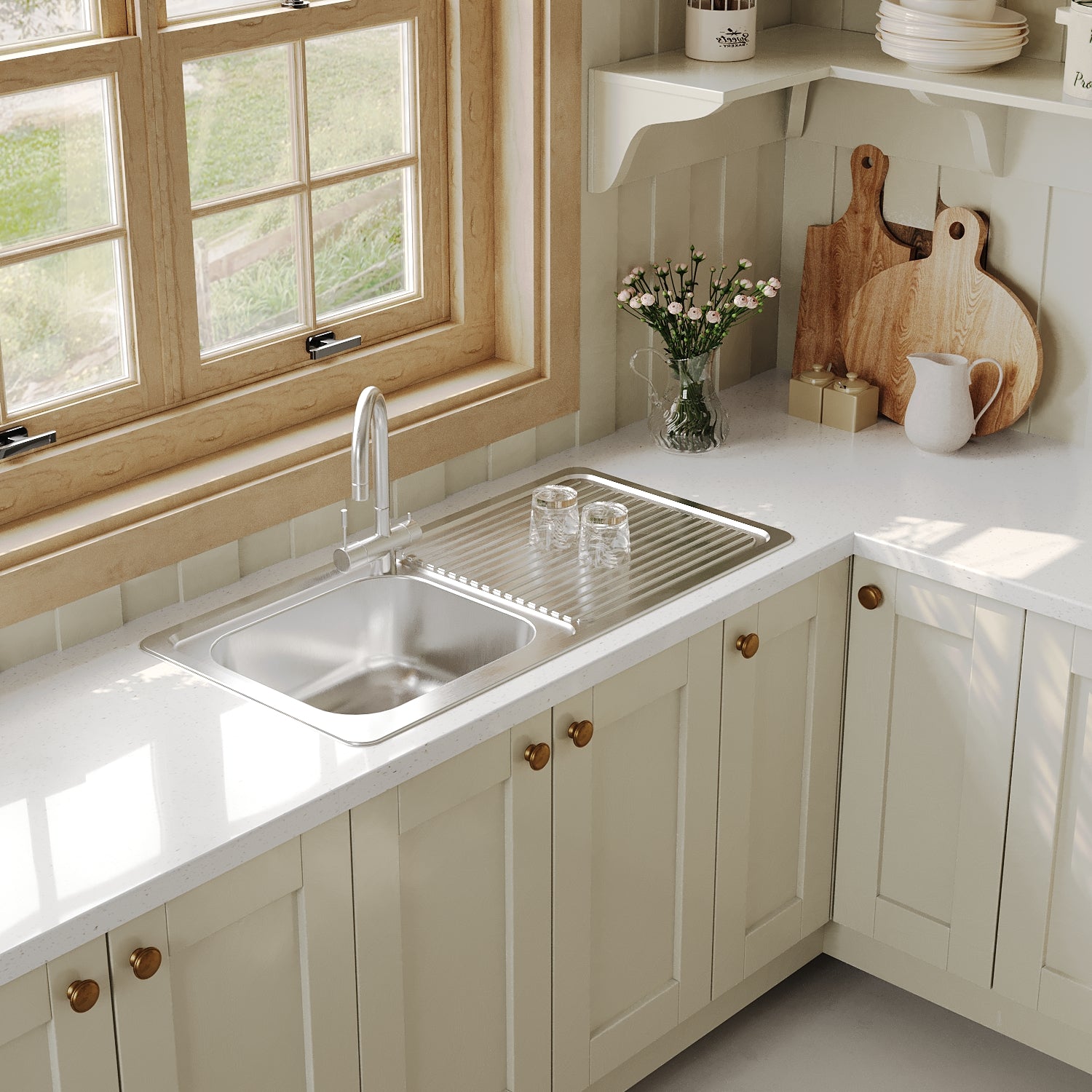 Naiture Drop-In Kitchen Sink, Rectangular Single Bowl Top Mount Sink, 21-Gauge 304 Stainless Steel, 39-3/8" X 20" with Left Drainboard and Single Faucet Hole