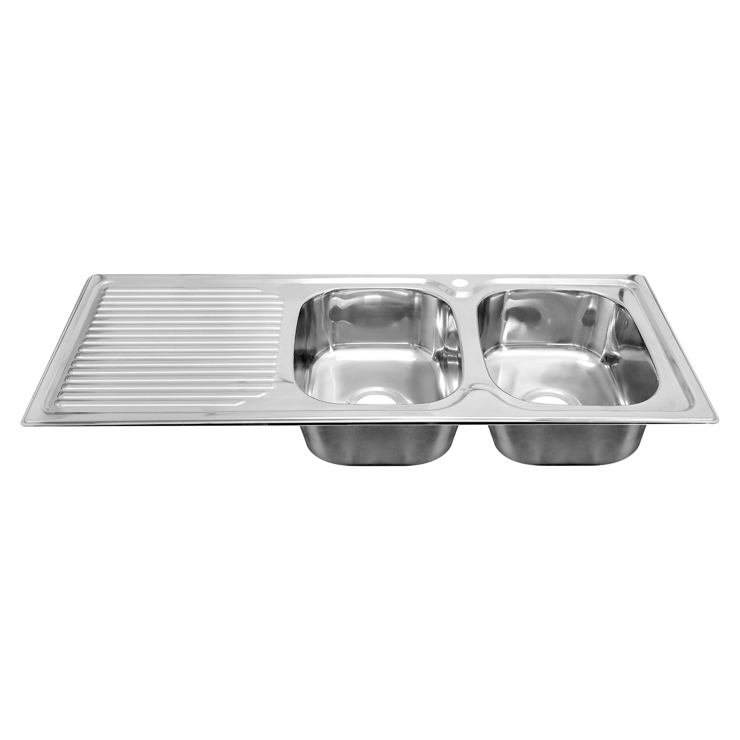 Naiture Double Bowl Stainless Steel Kitchen Sink, Rectangular Drop-In Top Mount Sink, 46-1/2" X 18-7/8" with Drainboard and Single Faucet Hole