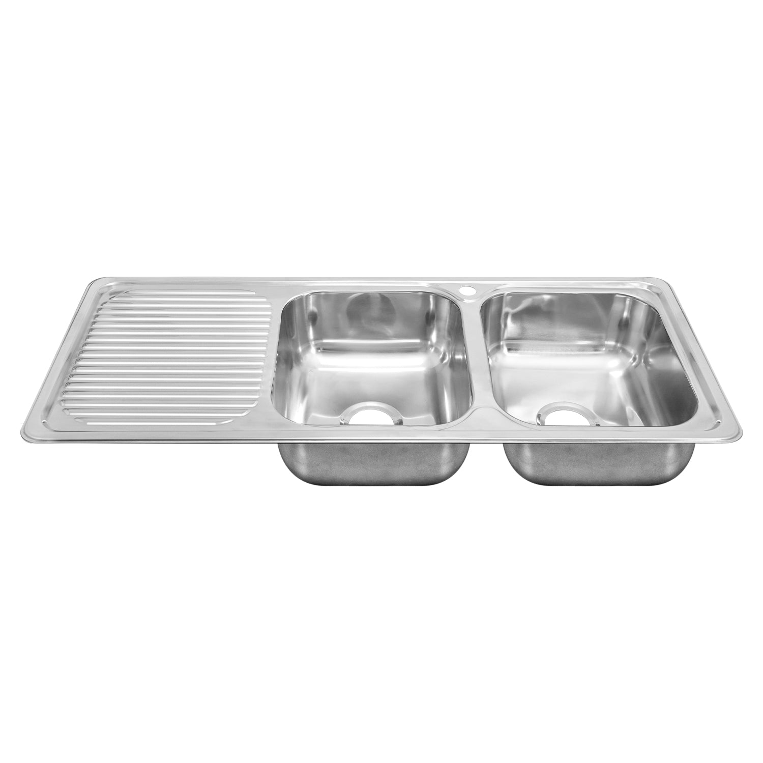 Naiture Double Bowl Stainless Steel Kitchen Sink, Rectangular Drop-In Top Mount Sink, 47-1/2" X 20" with Drainboard and Single Faucet Hole