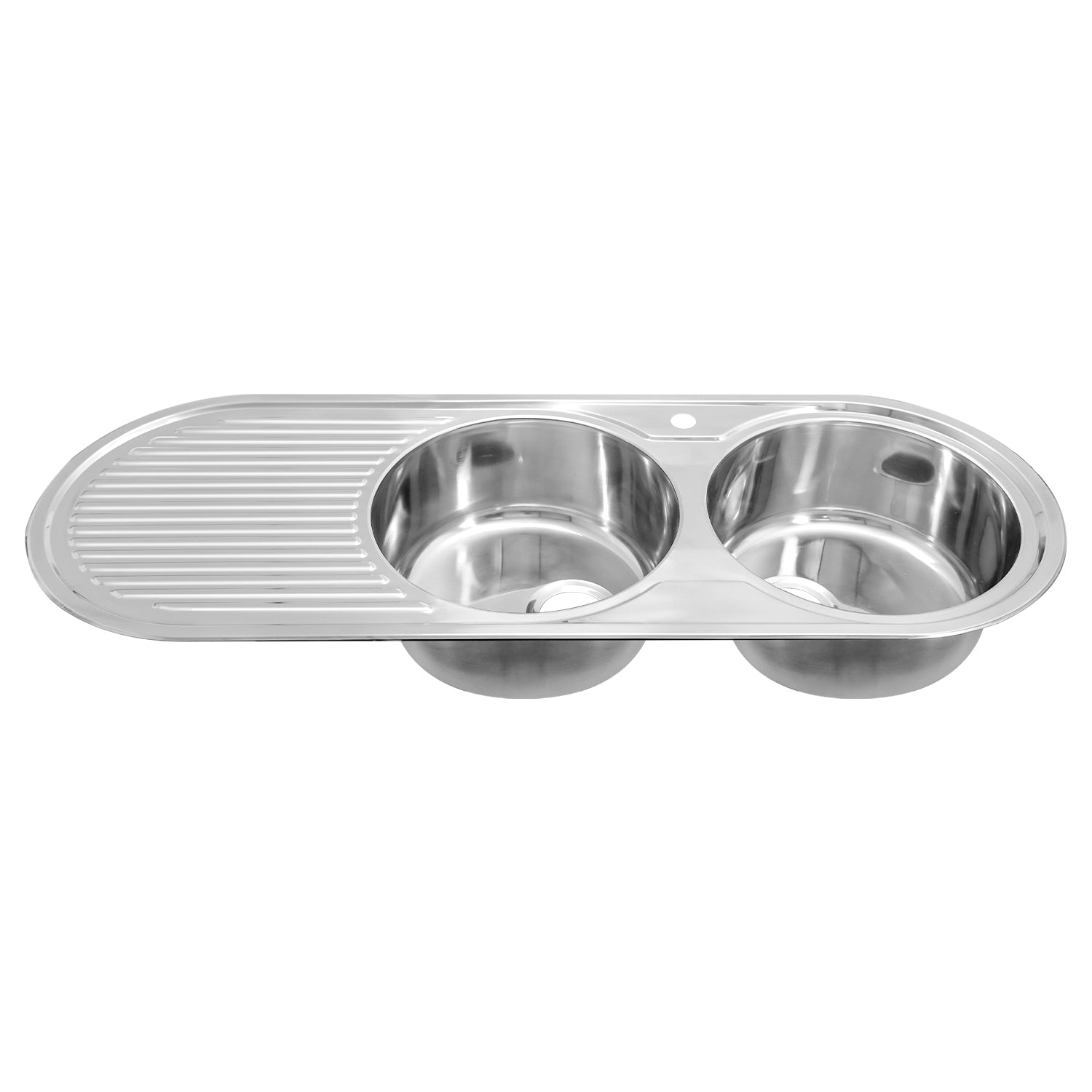 Naiture Double Bowl Stainless Steel Kitchen Sink, Oval Drop-In Top Mount Sink, 50" X 19" with Drainboard and Single Faucet Hole