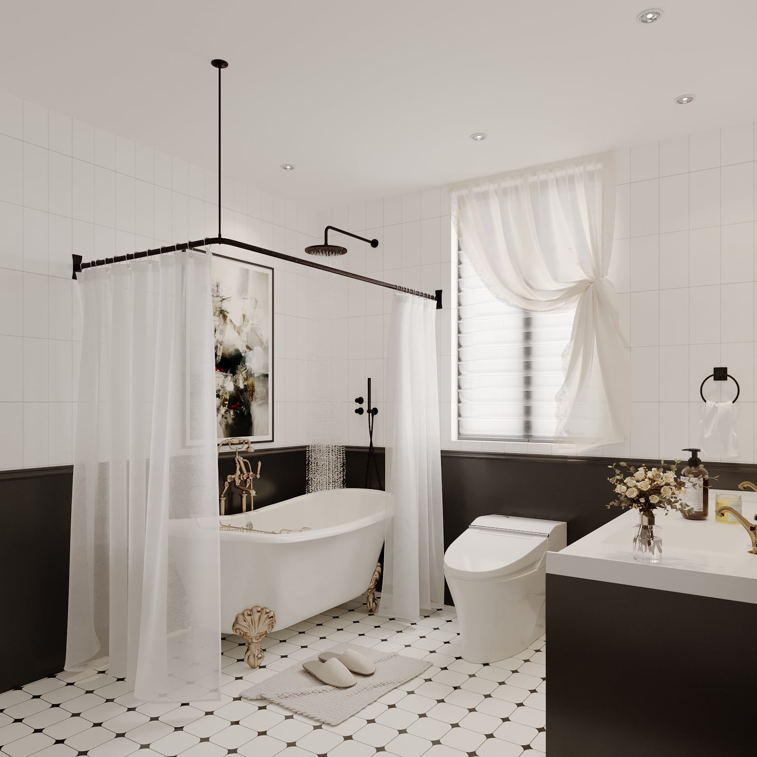 Naiture 36" Standard Aluminum Shower Rod Ceiling Support with 1'' Loop, Oil Rubbed Bronze Finish