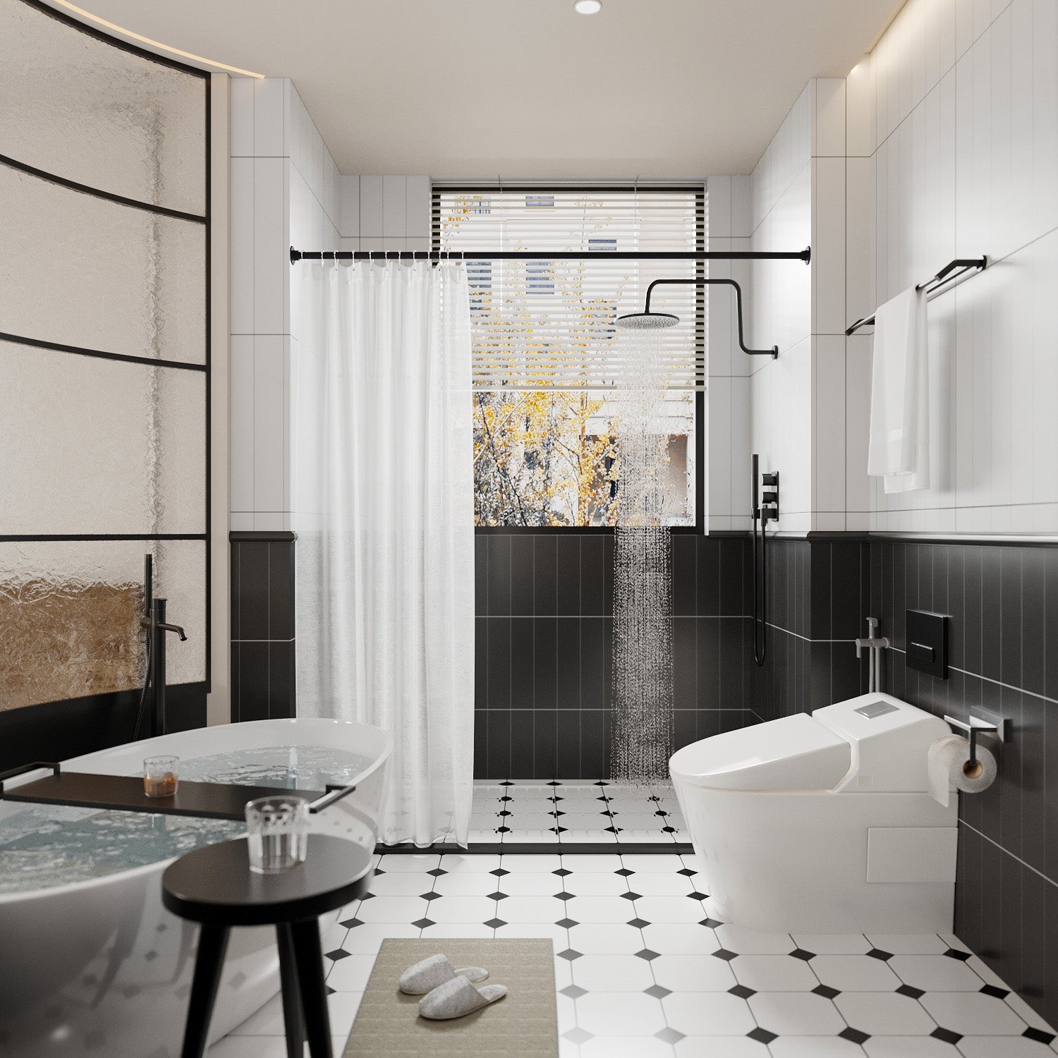 Naiture One-Piece Straight Stainless Steel Shower Curtain Rod