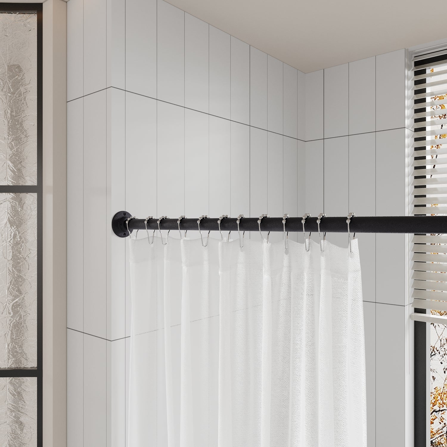 Naiture Zinc Alloy Straight Shower Curtain Rod Round Flanges, Set of 2