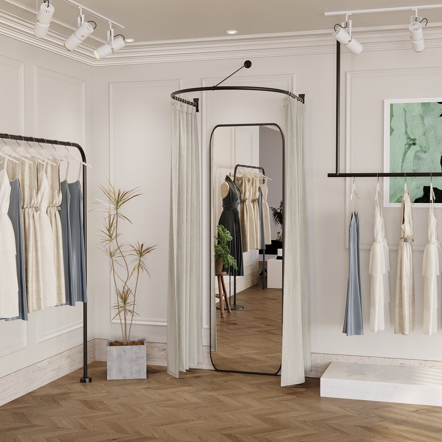 Naiture Fitting Room for Boutique, Changing Room Curtain Rod Used in Mall, Office, Wedding Dress Shop, Half-Oval Heavy Duty 304 Stainless Steel with Ceiling Support, 36'' x 36''