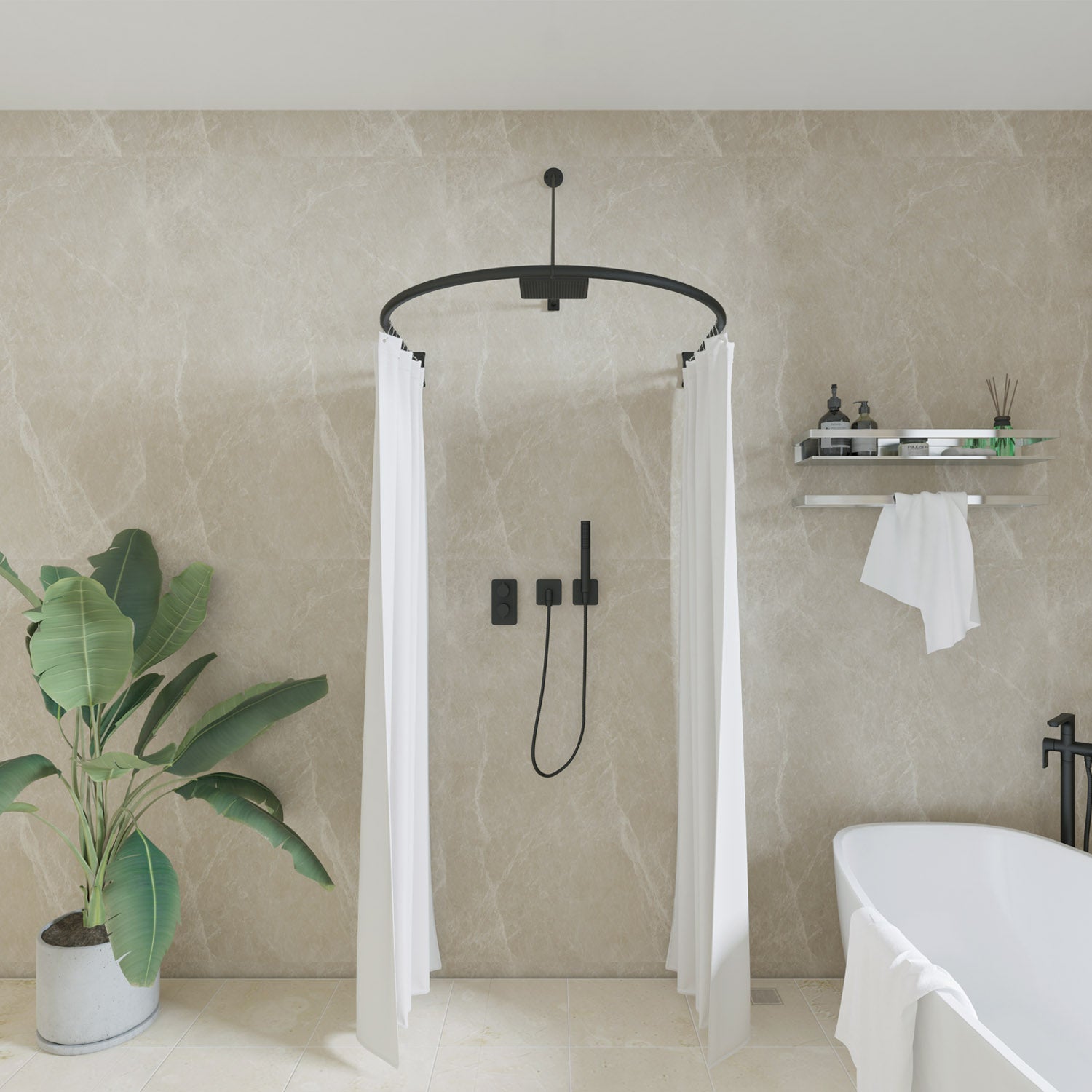 Naiture Half-Oval 36" L X 36" W Stainless Steel Shower Curtain Rod with Ceiling Support