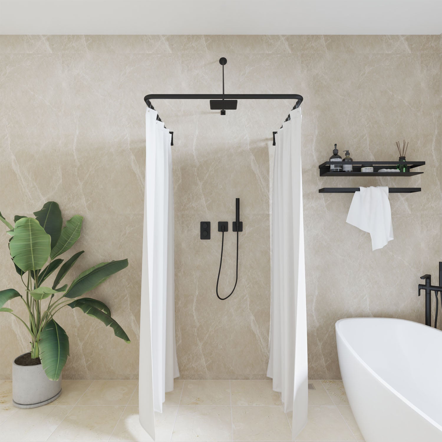 Naiture U Shape Stainless Steel Shower Curtain Rod