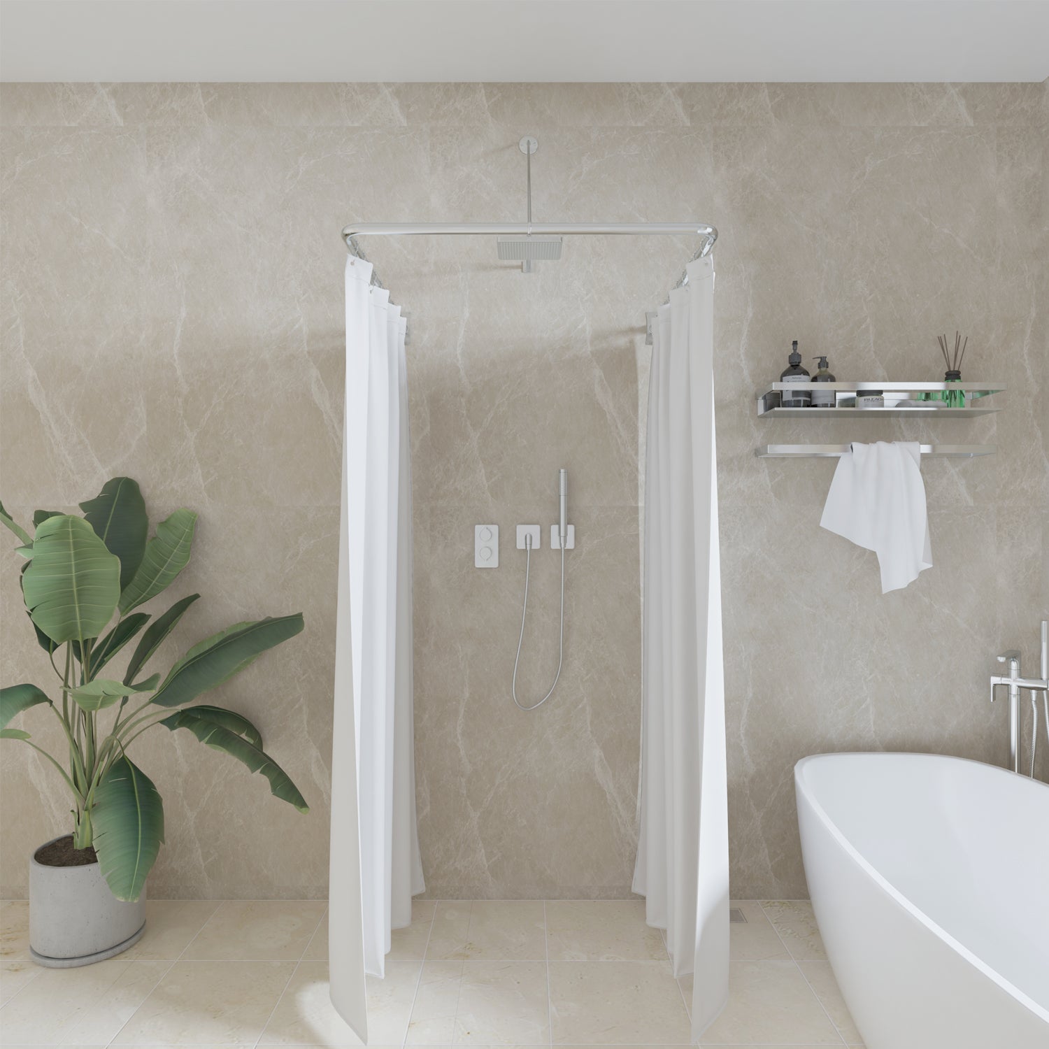 Naiture U Shape Stainless Steel Shower Curtain Rod, 36" x 36", Chrome Finish (Used, 95% New))