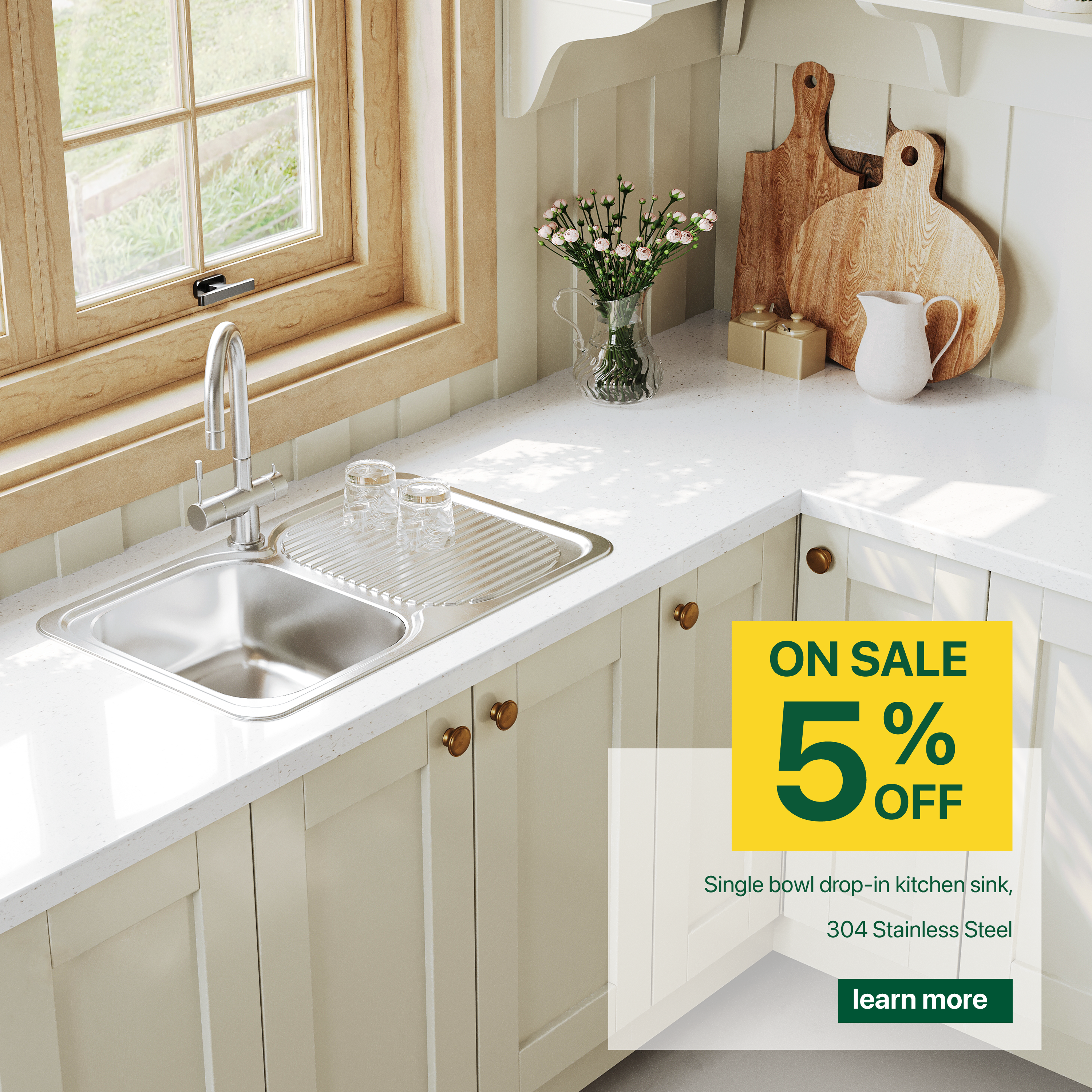 Naiture Drop-In Kitchen Sink, Rectangular Single Bowl Top Mount Sink, 21-Gauge 304 Stainless Steel, 32"L with Drainboard and Single Faucet Hole