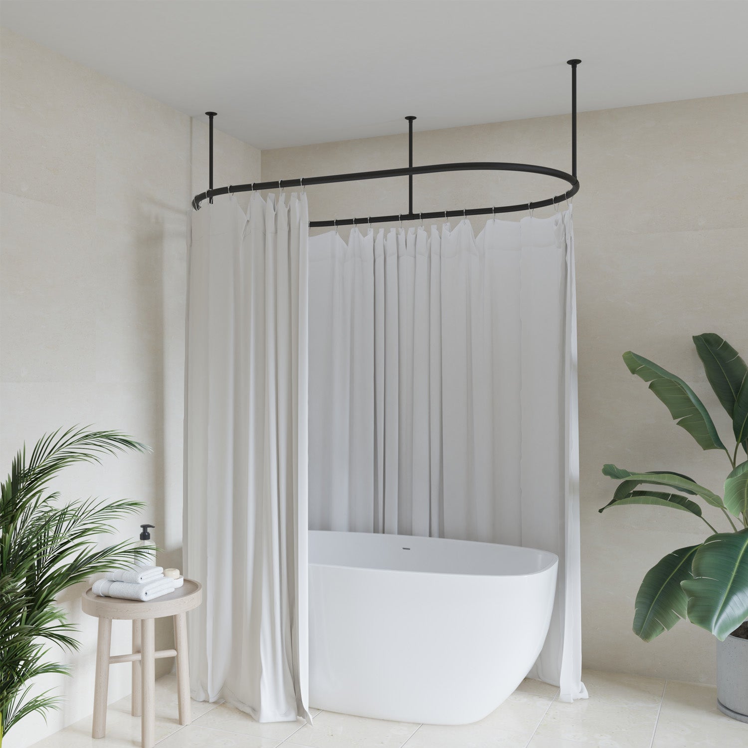 Naiture Oval Stainless Steel Shower Curtain Rod with Ceiling Support