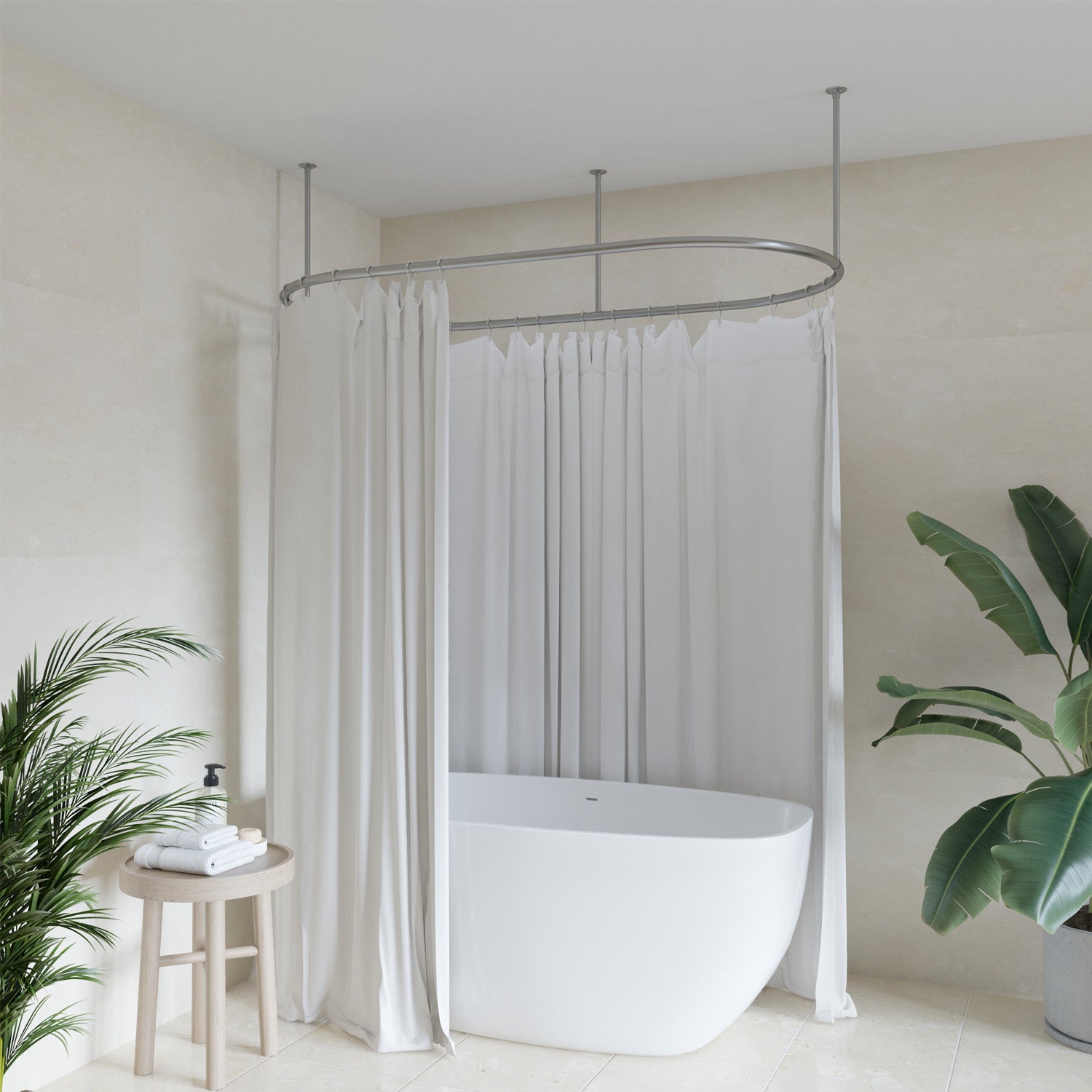 Naiture Oval Stainless Steel Shower Curtain Rod with Ceiling Support, 48" x 30", Brushed Nickel Finish (Used, 95% New)
